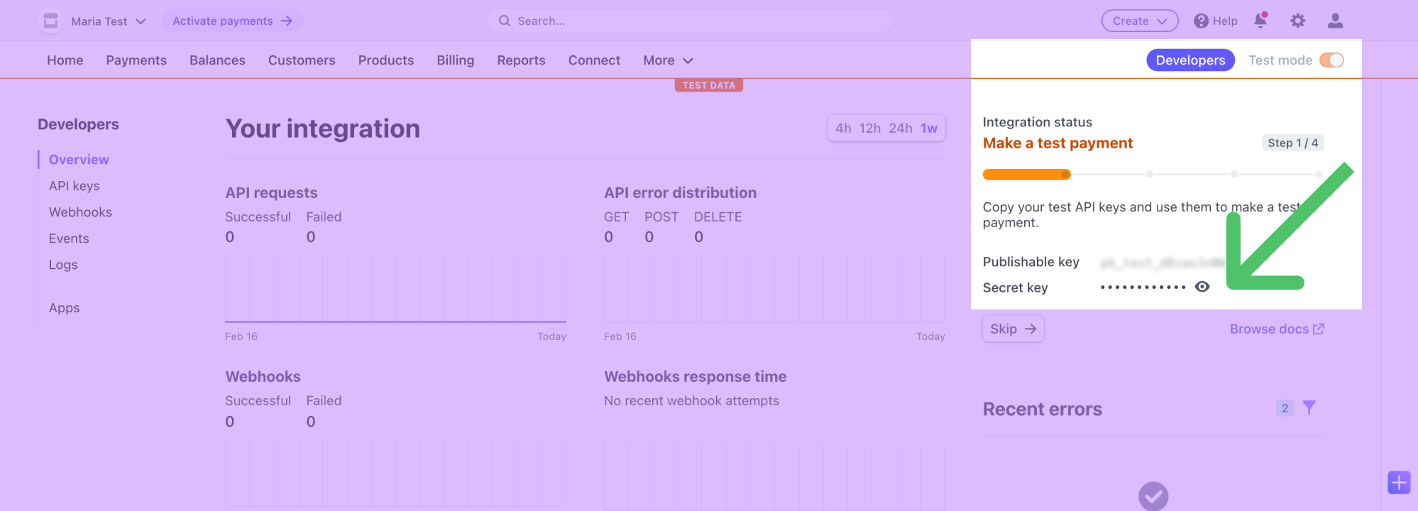 API key on the Stripe dashboard