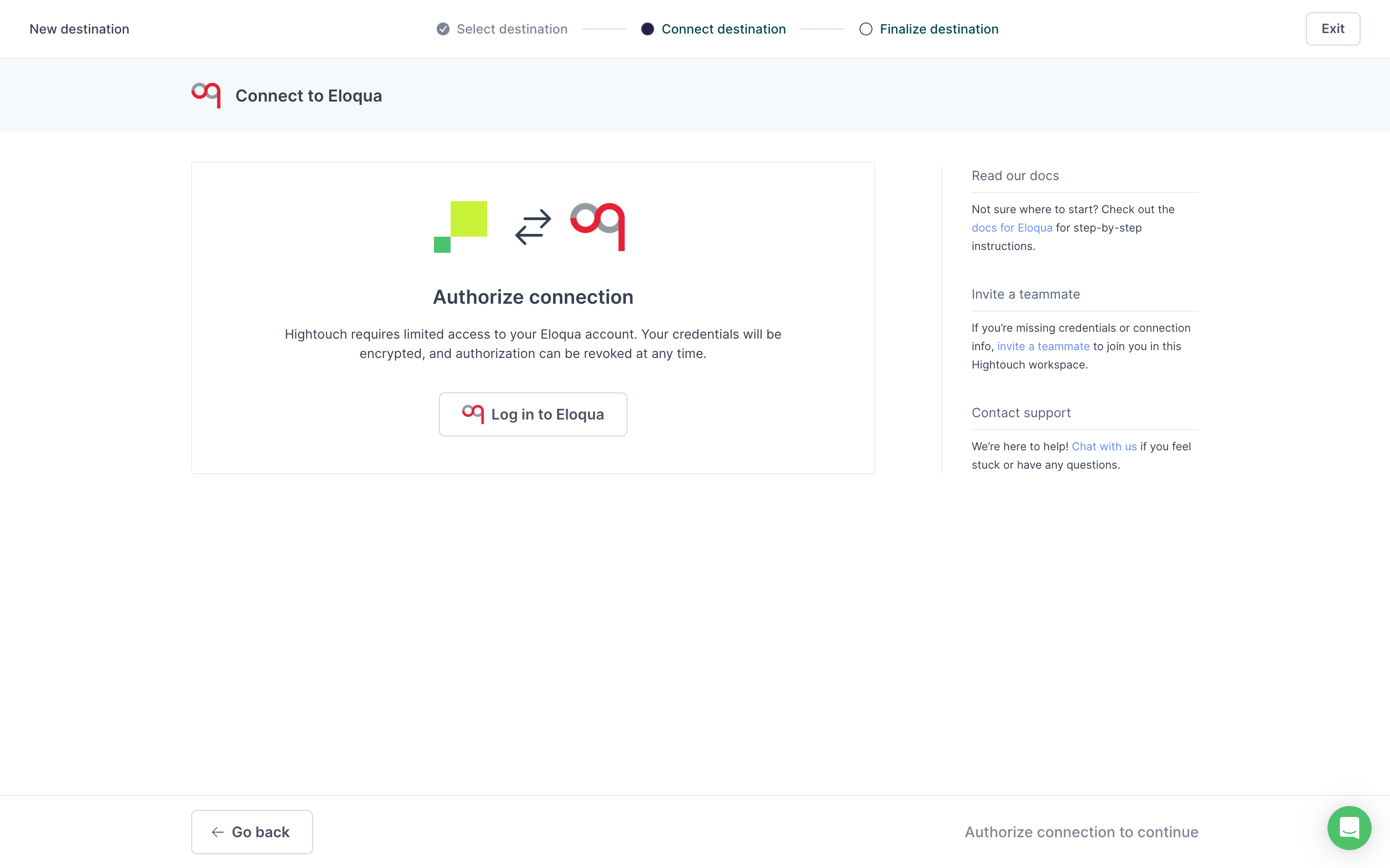 Authorizing Eloqua in Hightouch