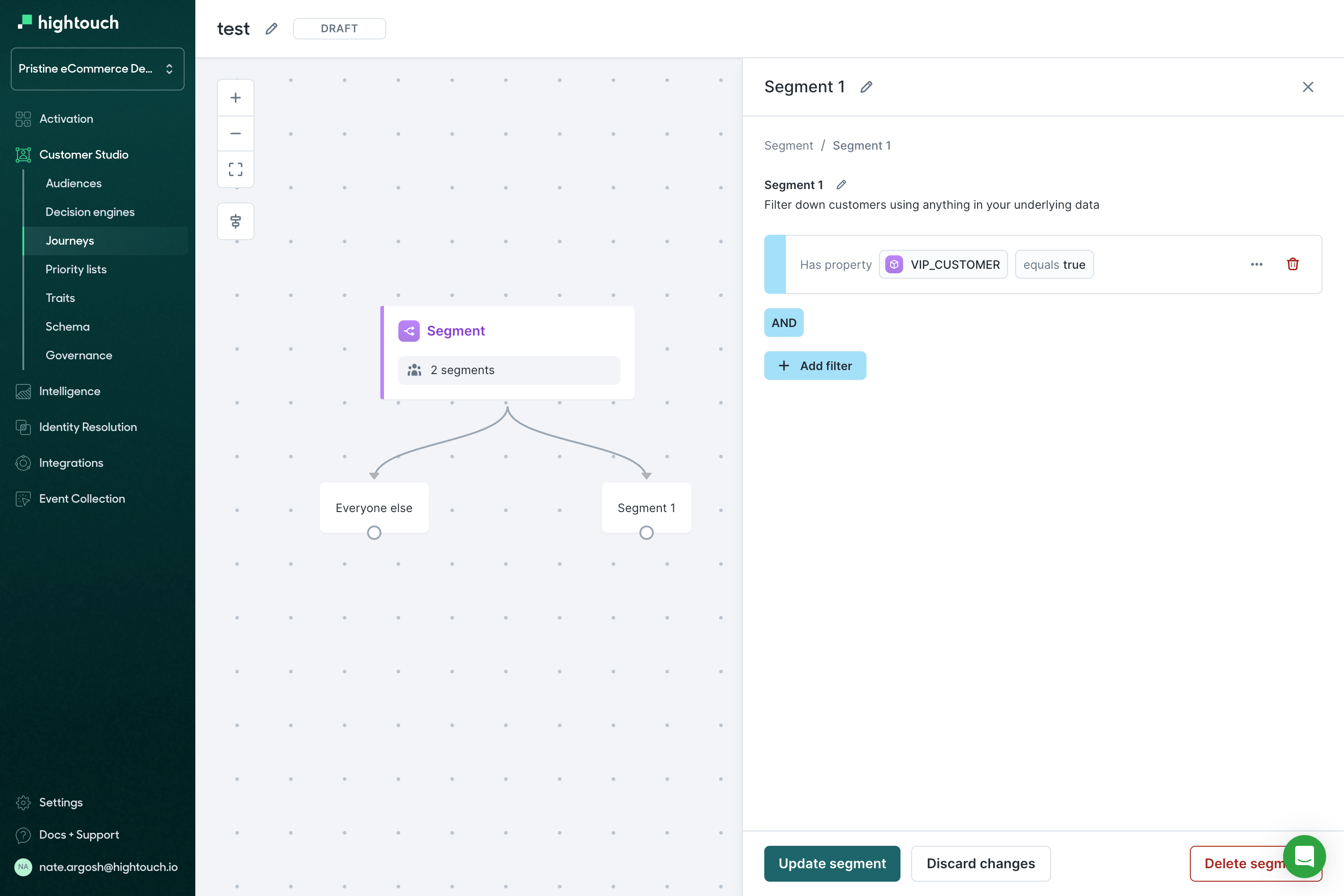 Viewing a segment tile's configuration in a Journey in the Hightouch UI