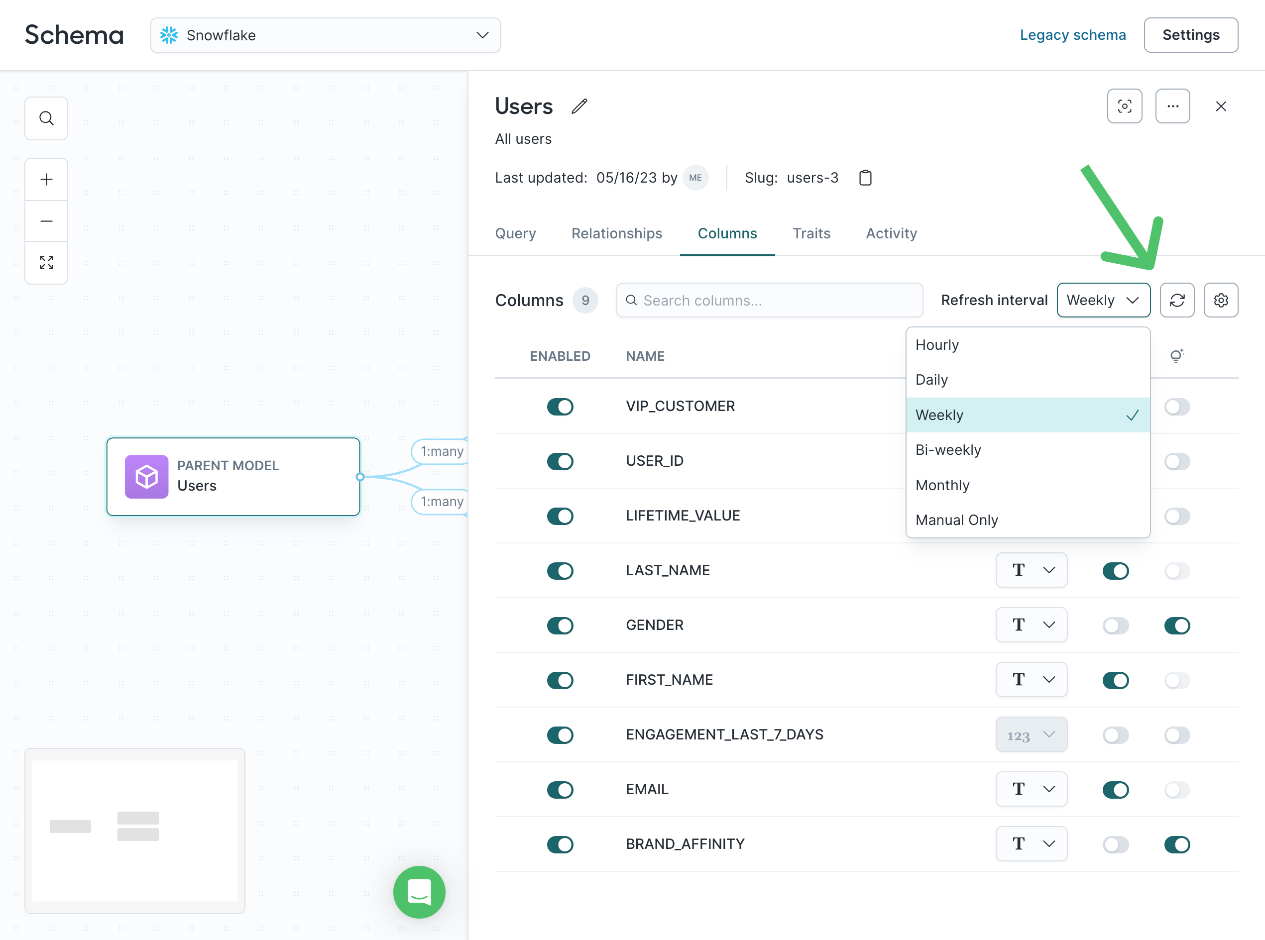 Column configuration in the Hightouch UI