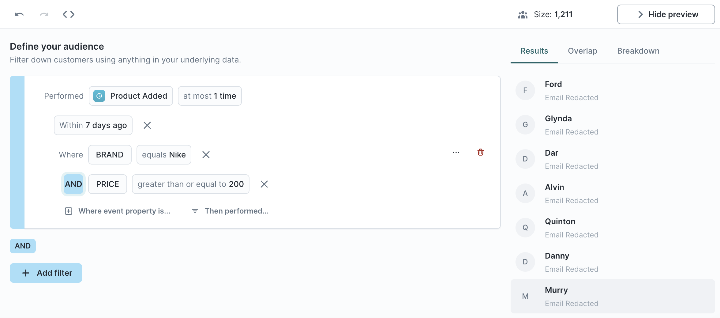 Example nested conditions