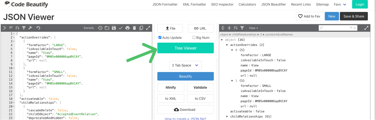 Viewing JSON in Code Beautify